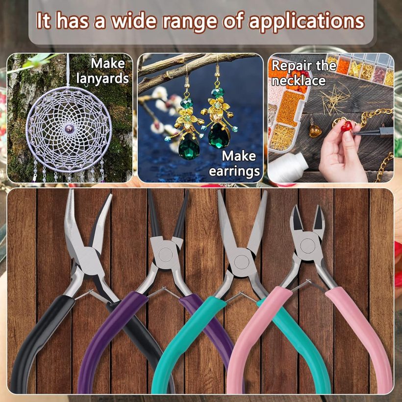 4Pcs Jewelry Pliers Set Jewelry Making Pliers Tools Kit Include Jewelry Making Needle Nose Chain Nose Round Bent Pliers Wire Cutter for Bracelet Beading DIY Craft Jewelry Making Supplies - Image 2