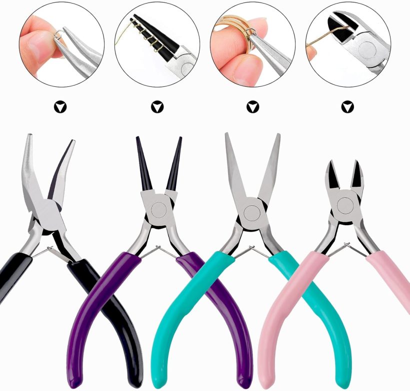4Pcs Jewelry Pliers Set Jewelry Making Pliers Tools Kit Include Jewelry Making Needle Nose Chain Nose Round Bent Pliers Wire Cutter for Bracelet Beading DIY Craft Jewelry Making Supplies - Image 6