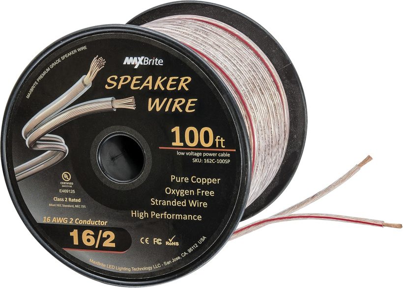 High Performance 16 Gauge Speaker Wire, Oxygen Free Pure Copper - UL Listed Class 2 (100 Feet Spool)
