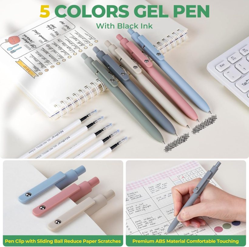 Nicpro 39 PCS Aesthetic School Supplies with Big Capacity Pen Case, 12 Color Pastel Highlighters, 5 Quick Dry Retractable Black Ink Pens, 6 Pastel Mechanical Pencil 0.5 & 0.7 mm for Student Stationary - Image 3