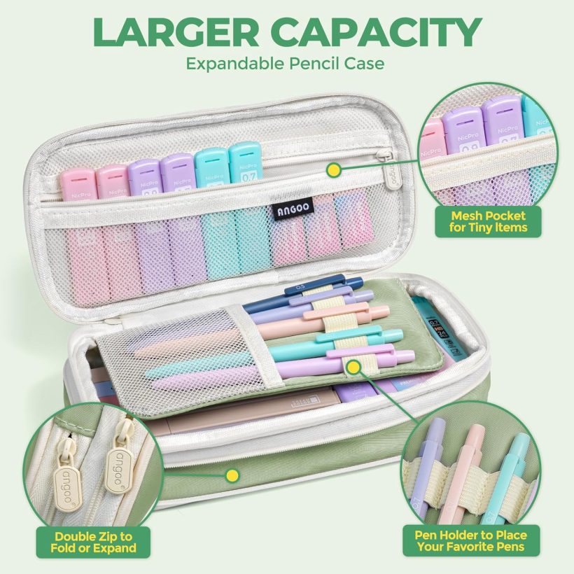 Nicpro 39 PCS Aesthetic School Supplies with Big Capacity Pen Case, 12 Color Pastel Highlighters, 5 Quick Dry Retractable Black Ink Pens, 6 Pastel Mechanical Pencil 0.5 & 0.7 mm for Student Stationary - Image 4