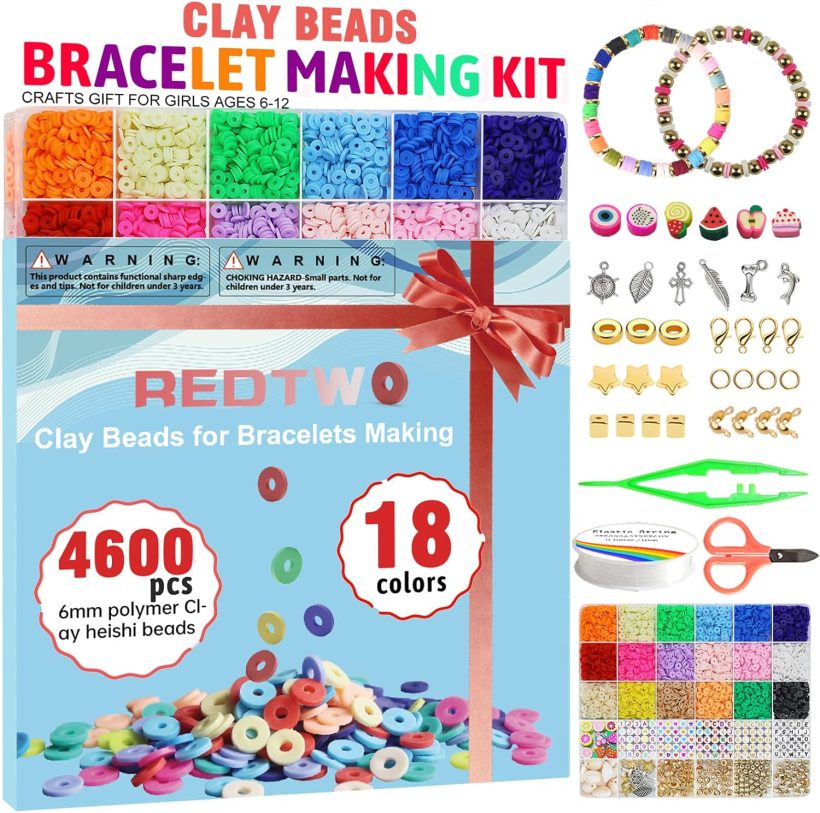 Redtwo 5100 Clay Beads Bracelet Making Kit, Flat Preppy Beads for Friendship Jewelry Making,Polymer Heishi Beads with Charms Gifts for Teen Girls Crafts for Girls Ages 8-12 - Image 2