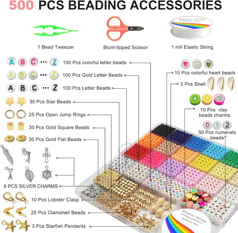 Redtwo 5100 Clay Beads Bracelet Making Kit, Flat Preppy Beads for Friendship Jewelry Making,Polymer Heishi Beads with Charms Gifts for Teen Girls Crafts for Girls Ages 8-12 - Image 4