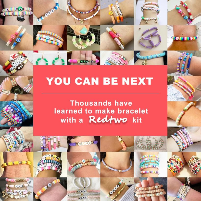 Redtwo 5100 Clay Beads Bracelet Making Kit, Flat Preppy Beads for Friendship Jewelry Making,Polymer Heishi Beads with Charms Gifts for Teen Girls Crafts for Girls Ages 8-12 - Image 5