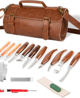 Wood Carving Tools Sets Deluxe Wood Carving Kit Wooden Carving Knife Wood working Carving Knife Tools Set with Large Leather Case For Beginner and Carpenter Experts