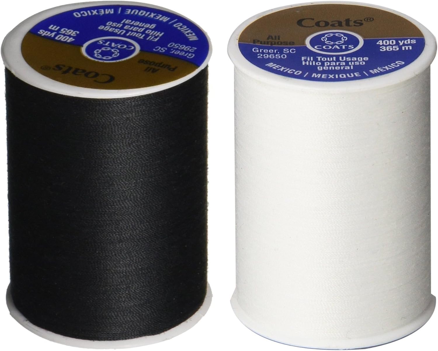 2-Pack Polyester Coats & Clark Dual Duty All-Purpose Thread - One 400 Yard Spool Each of Black & White