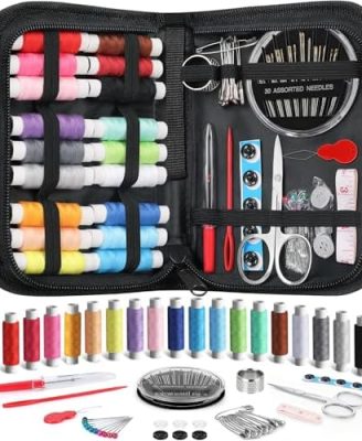 Coquimbo Sewing Kit Gifts for Mom Grandma Women Men Teen Girls Boys Beginner Traveler, Portable Sewing Supplies Accessories Contains Thread, Needles, Scissors, Dorm Room Essentials (Black, M)