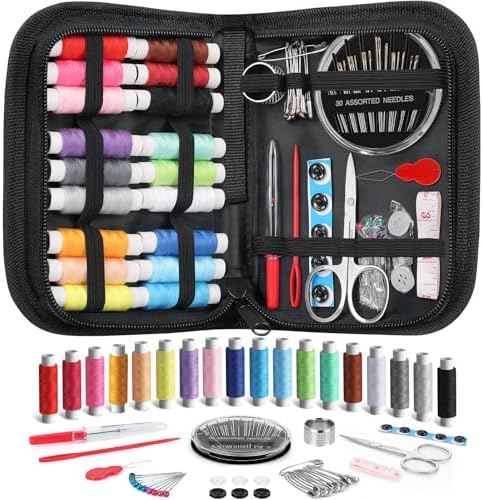Coquimbo Sewing Kit Gifts for Mom Grandma Women Men Teen Girls Boys Beginner Traveler, Portable Sewing Supplies Accessories Contains Thread, Needles, Scissors, Dorm Room Essentials (Black, M)