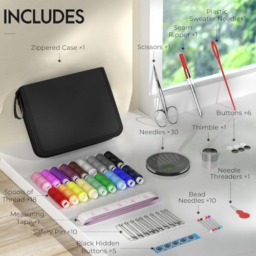 Coquimbo Sewing Kit Gifts for Mom Grandma Women Men Teen Girls Boys Beginner Traveler, Portable Sewing Supplies Accessories Contains Thread, Needles, Scissors, Dorm Room Essentials (Black, M) - Image 5